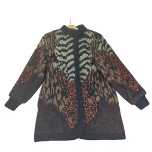 Bambu Womens Animal Print Knit Cardigan Sweater Jacket Small